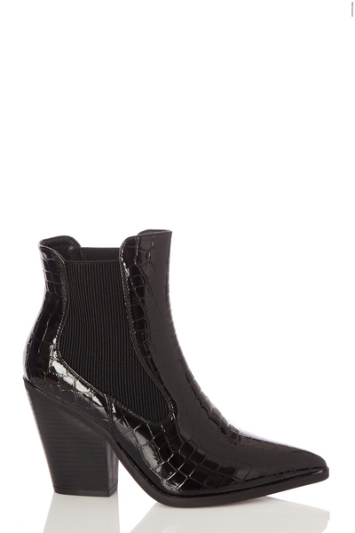 Black Patent Crocodile Western Style Boot